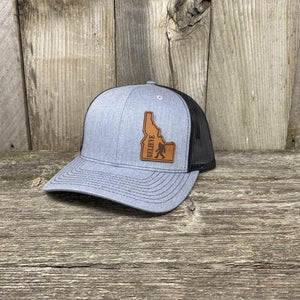 BIGFOOT IDAHO LEATHER PATCH HAT RICHARDSON 112 Leather Patch Hats Hells Canyon Designs # Heather Grey/Black