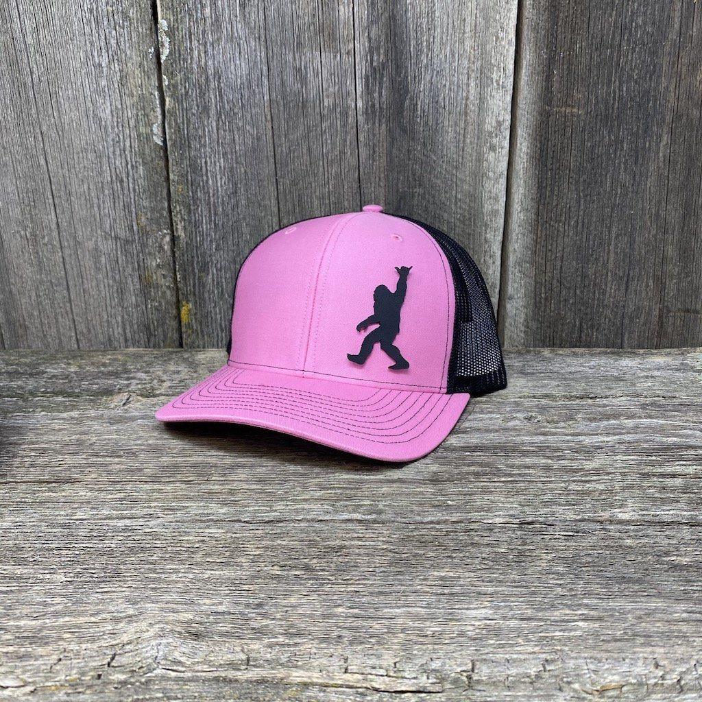 BIGFOOT SHAKA BLACK LEATHER PATCH HAT - RICHARDSON 112 Leather Patch Hats Hells Canyon Designs # Pink/Black