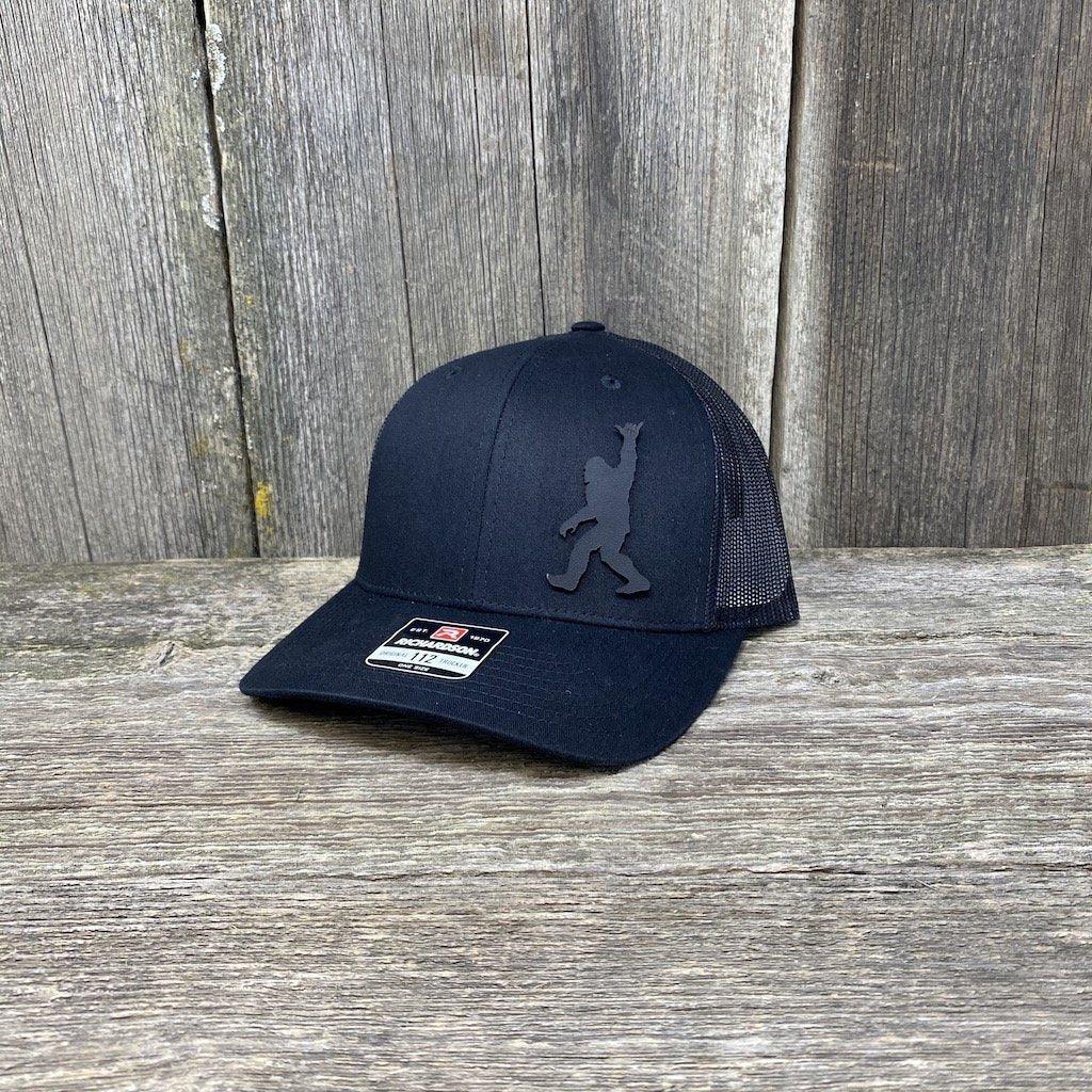 BIGFOOT SHAKA BLACK LEATHER PATCH HAT - RICHARDSON 112 Leather Patch Hats Hells Canyon Designs # Solid Black