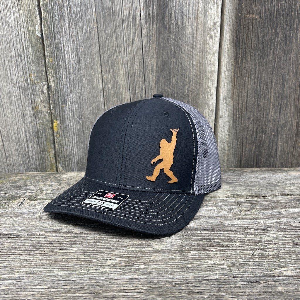 BIGFOOT SHAKA CHESTNUT LEATHER PATCH HAT - RICHARDSON 112 Leather Patch Hats Hells Canyon Designs # Black/Charcoal