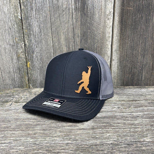 BIGFOOT SHAKA CHESTNUT LEATHER PATCH HAT - RICHARDSON 112 Leather Patch Hats Hells Canyon Designs # Black/Charcoal