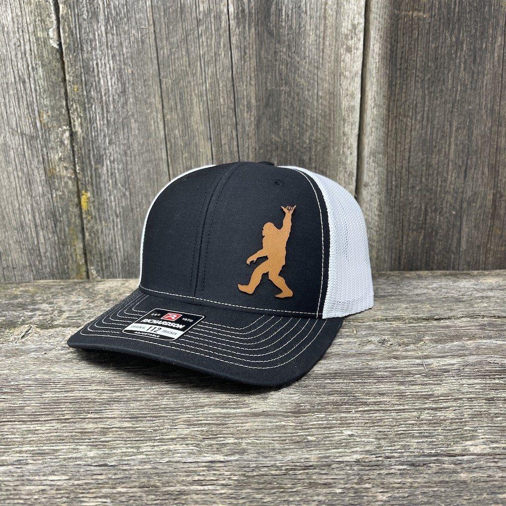 BIGFOOT SHAKA CHESTNUT LEATHER PATCH HAT - RICHARDSON 112 Leather Patch Hats Hells Canyon Designs # Black/White