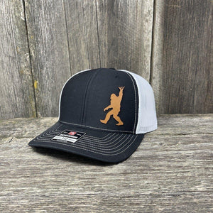 BIGFOOT SHAKA CHESTNUT LEATHER PATCH HAT - RICHARDSON 112 Leather Patch Hats Hells Canyon Designs # Black/White