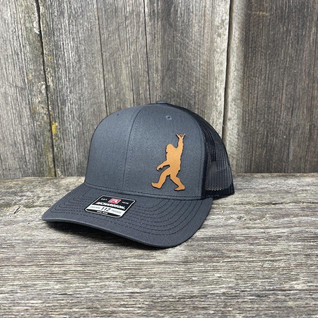 BIGFOOT SHAKA CHESTNUT LEATHER PATCH HAT - RICHARDSON 112 Leather Patch Hats Hells Canyon Designs # Charcoal/Black