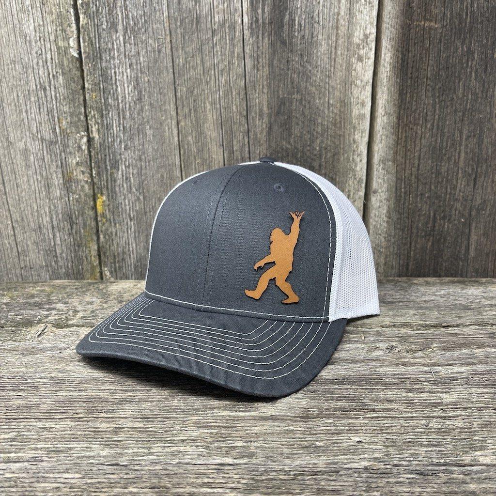 BIGFOOT SHAKA CHESTNUT LEATHER PATCH HAT - RICHARDSON 112 Leather Patch Hats Hells Canyon Designs # Charcoal/White