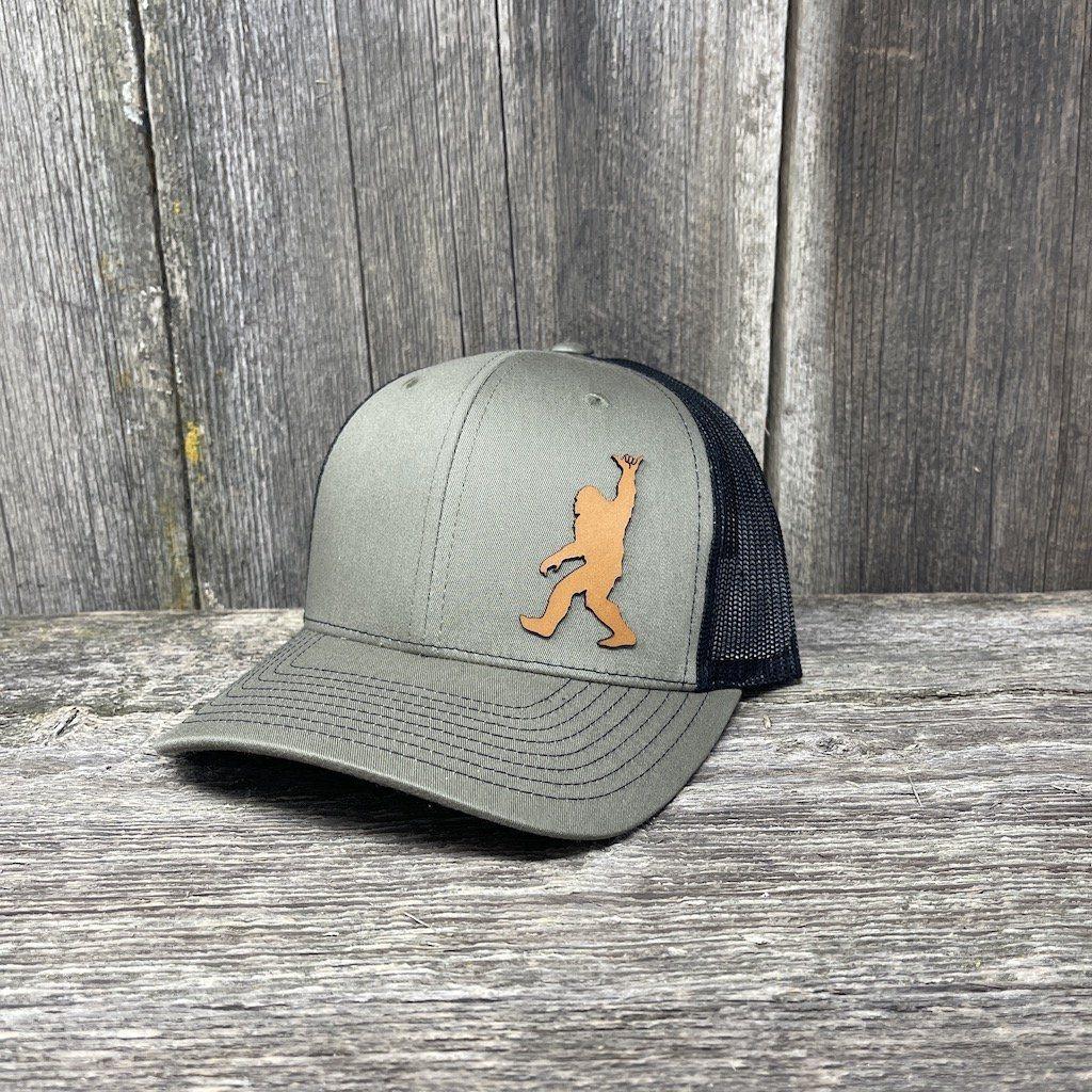 BIGFOOT SHAKA CHESTNUT LEATHER PATCH HAT - RICHARDSON 112 Leather Patch Hats Hells Canyon Designs # Loden/Black