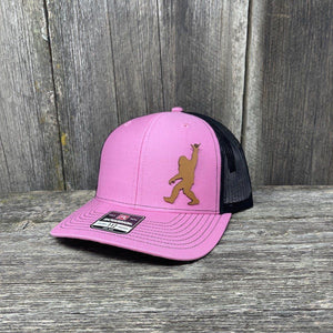 BIGFOOT SHAKA CHESTNUT LEATHER PATCH HAT - RICHARDSON 112 Leather Patch Hats Hells Canyon Designs # Pink/Black