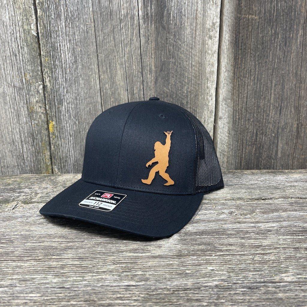BIGFOOT SHAKA CHESTNUT LEATHER PATCH HAT - RICHARDSON 112 Leather Patch Hats Hells Canyon Designs # Solid Black