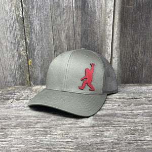 BIGFOOT SHAKA RED LEATHER PATCH HAT - RICHARDSON 112 Leather Patch Hats Hells Canyon Designs # Loden 