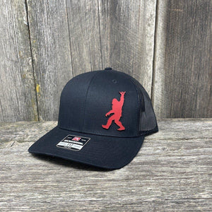 BIGFOOT SHAKA RED LEATHER PATCH HAT - RICHARDSON 112 Leather Patch Hats Hells Canyon Designs # Solid Black 