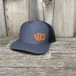 BIGFOOT WASHINGTON LEATHER PATCH HAT RICHARDSON 112 Leather Patch Hats Hells Canyon Designs Charcoal/Black