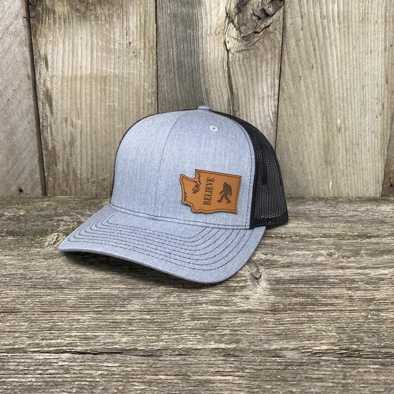 BIGFOOT WASHINGTON LEATHER PATCH HAT RICHARDSON 112 Leather Patch Hats Hells Canyon Designs Heather/Black