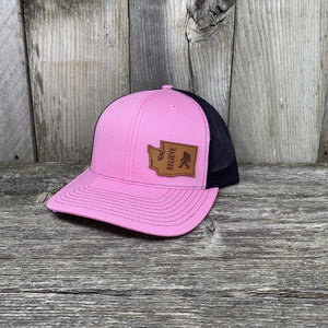 BIGFOOT WASHINGTON LEATHER PATCH HAT RICHARDSON 112 Leather Patch Hats Hells Canyon Designs Pink/Black