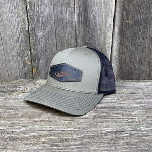 ELK SHED LEATHER PATCH HAT - RICHARDSON 112 Leather Patch Hats Hells Canyon Designs # Loden/Black