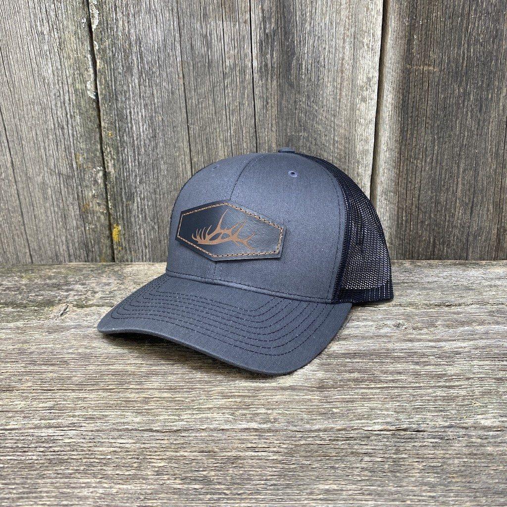 ELK SHED LEATHER PATCH HAT - RICHARDSON 112 Leather Patch Hats Hells Canyon Designs # Charcoal/Black