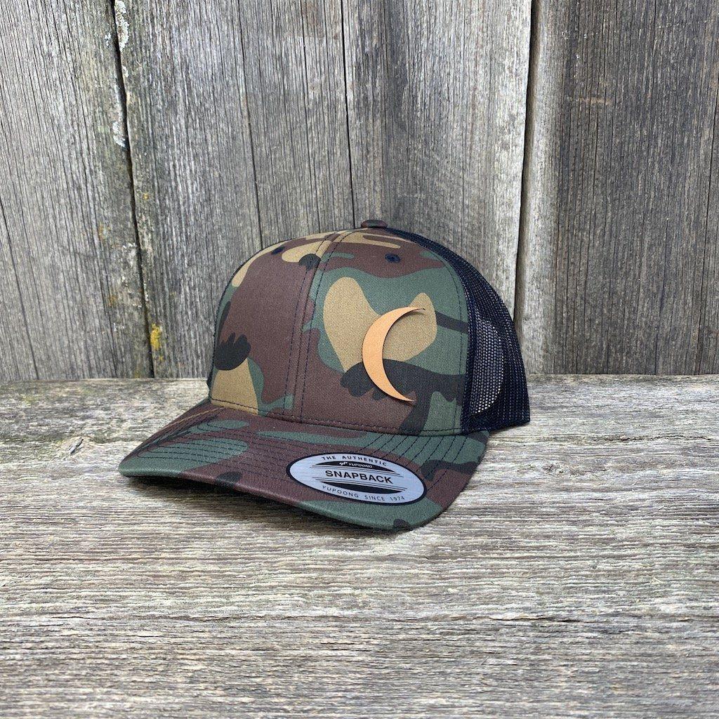 CRESCENT MOON CHESTNUT LEATHER PATCH HAT - FLEXFIT SNAPBACK Leather Patch Hats Hells Canyon Designs BDU/Black