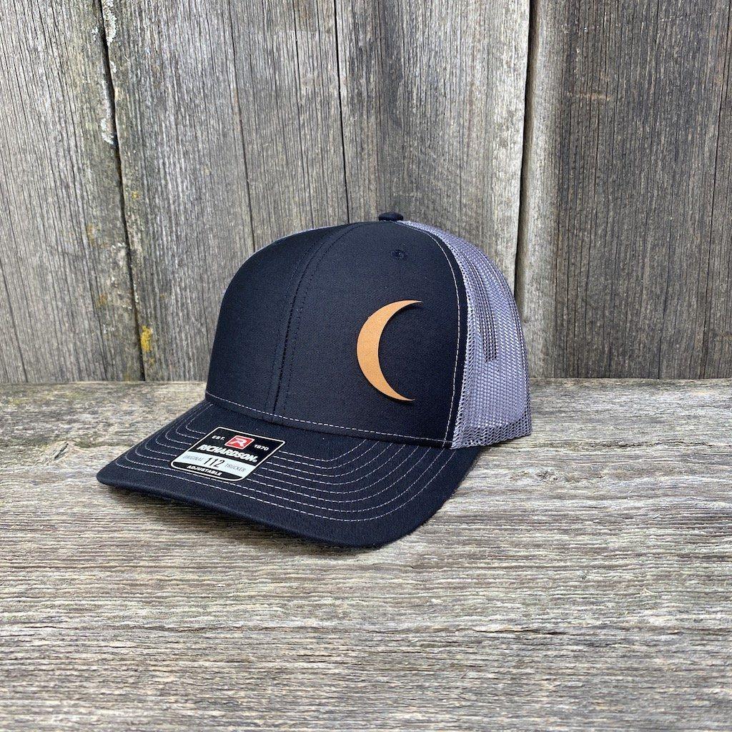 CRESCENT MOON CHESTNUT LEATHER PATCH HAT - RICHARDSON 112 Leather Patch Hats Hells Canyon Designs # Black/Charcoal