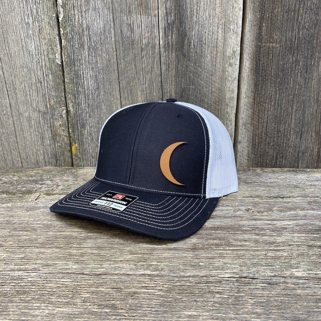 CRESCENT MOON CHESTNUT LEATHER PATCH HAT - RICHARDSON 112 Leather Patch Hats Hells Canyon Designs # Black/White
