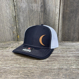 CRESCENT MOON CHESTNUT LEATHER PATCH HAT - RICHARDSON 112 Leather Patch Hats Hells Canyon Designs # Black/White