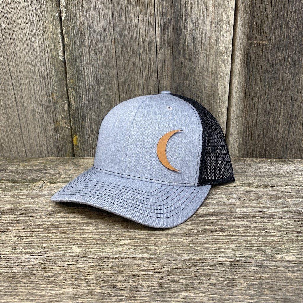 CRESCENT MOON CHESTNUT LEATHER PATCH HAT - RICHARDSON 112 Leather Patch Hats Hells Canyon Designs # Heather Grey/Black