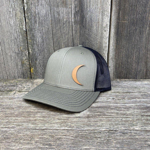 CRESCENT MOON CHESTNUT LEATHER PATCH HAT - RICHARDSON 112 Leather Patch Hats Hells Canyon Designs # Loden/Black