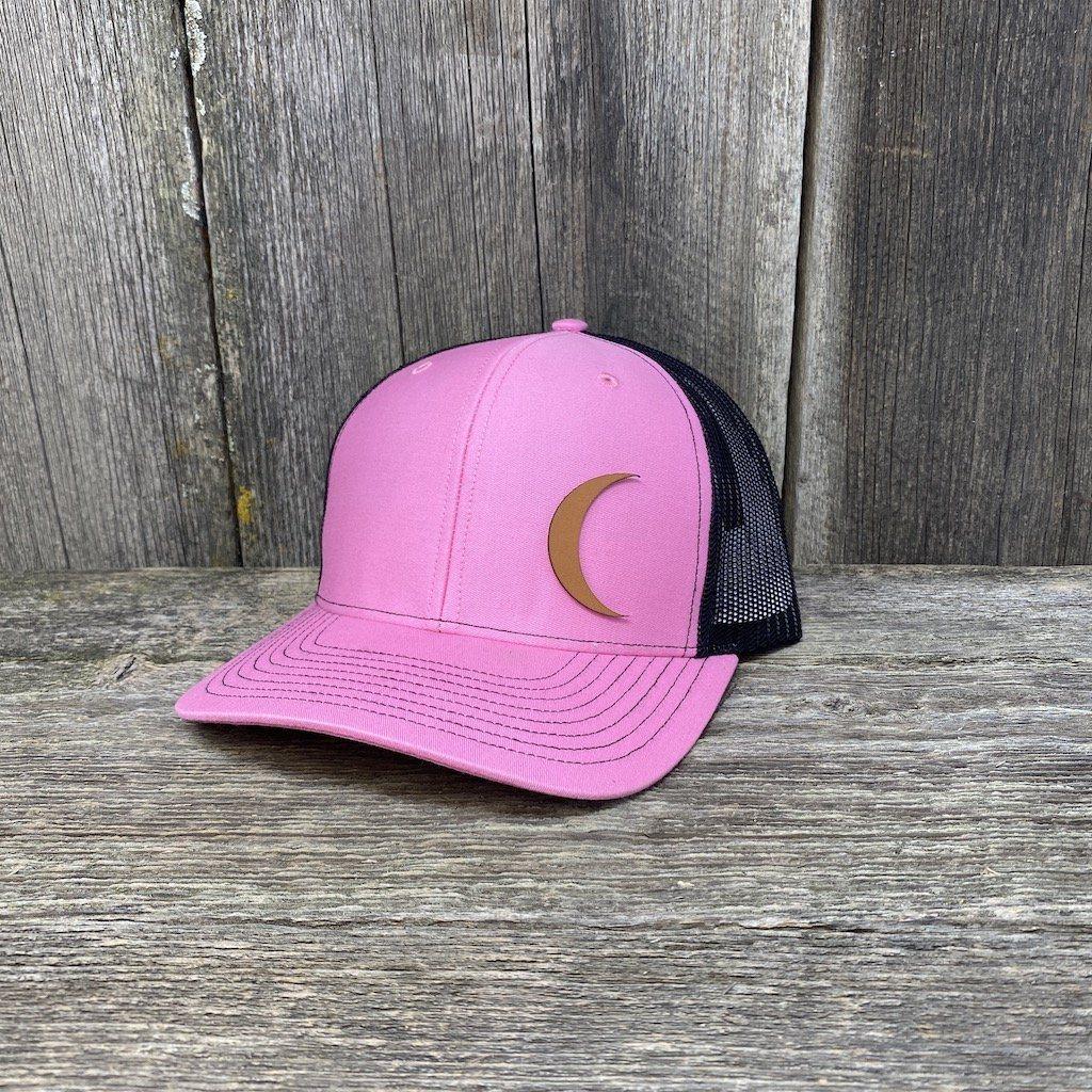 CRESCENT MOON CHESTNUT LEATHER PATCH HAT - RICHARDSON 112 Leather Patch Hats Hells Canyon Designs # Pink/Black