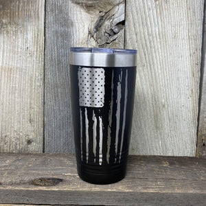 Distressed 20oz Flag Tumblers Tumbler Hells Canyon Art Glass and Laser Black Ring Neck