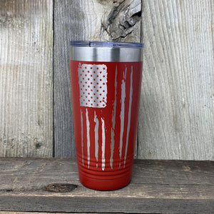 Distressed 20oz Flag Tumblers Tumbler Hells Canyon Art Glass and Laser Red