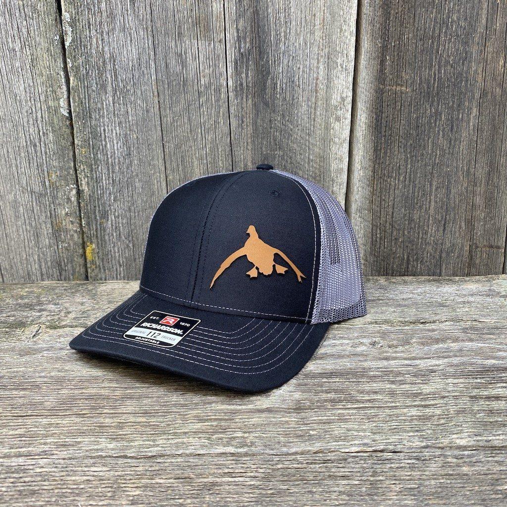 DUCK HUNTERS CHESTNUT LEATHER PATCH HAT - RICHARDSON 112 Leather Patch Hats Hells Canyon Designs # Black/Charcoal
