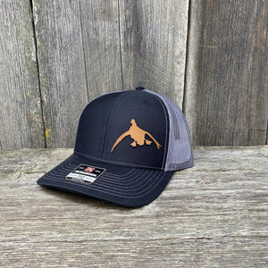 DUCK HUNTERS CHESTNUT LEATHER PATCH HAT - RICHARDSON 112 Leather Patch Hats Hells Canyon Designs # Black/Charcoal
