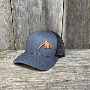 DUCK HUNTERS CHESTNUT LEATHER PATCH HAT - RICHARDSON 112 Leather Patch Hats Hells Canyon Designs # Charcoal/Black