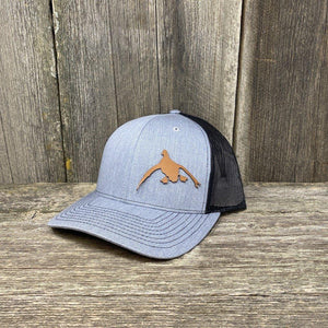 DUCK HUNTERS CHESTNUT LEATHER PATCH HAT - RICHARDSON 112 Leather Patch Hats Hells Canyon Designs # Heather Grey/Black