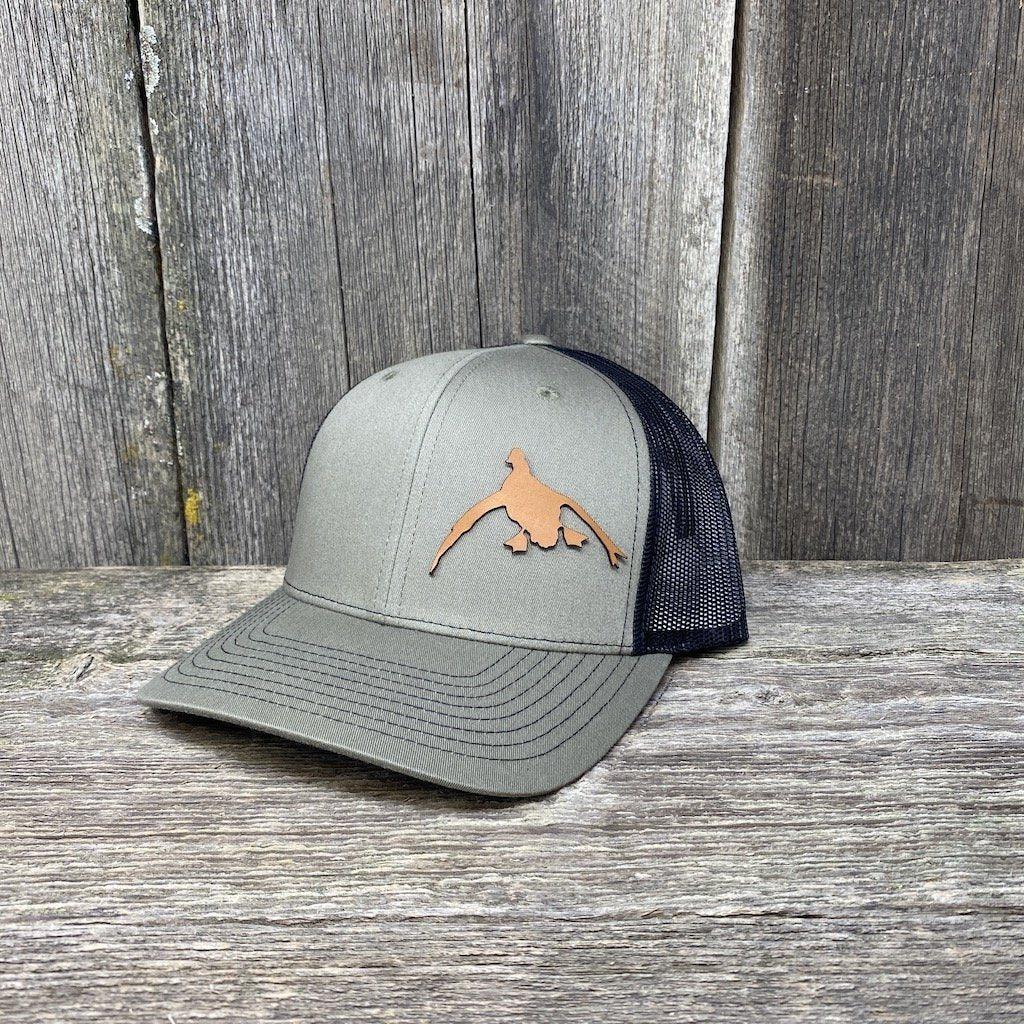 DUCK HUNTERS CHESTNUT LEATHER PATCH HAT - RICHARDSON 112 Leather Patch Hats Hells Canyon Designs # Loden/Black