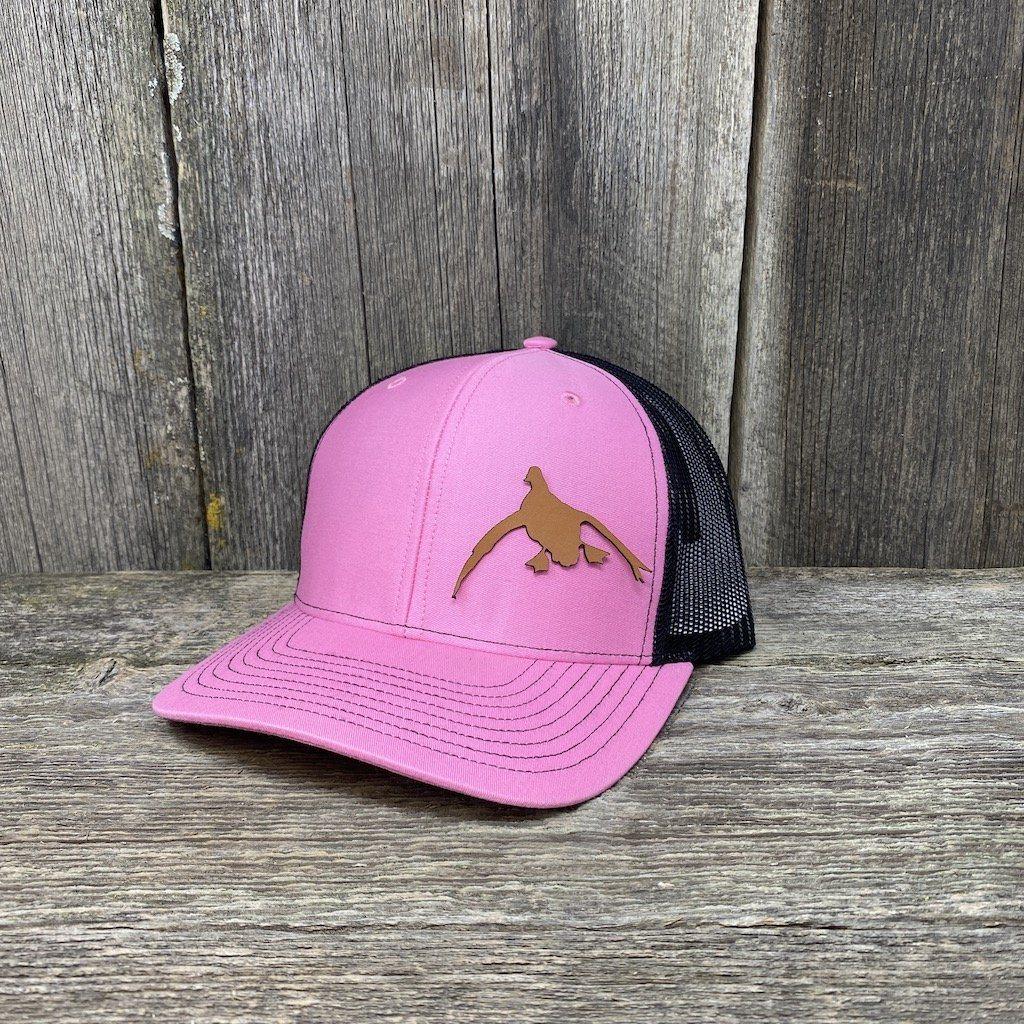 DUCK HUNTERS CHESTNUT LEATHER PATCH HAT - RICHARDSON 112 Leather Patch Hats Hells Canyon Designs # Pink/Black