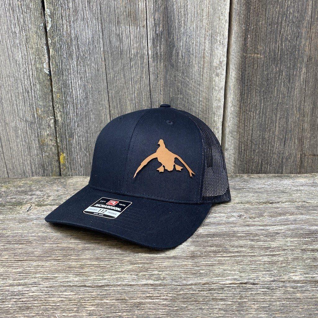 DUCK HUNTERS CHESTNUT LEATHER PATCH HAT - RICHARDSON 112 Leather Patch Hats Hells Canyon Designs # Solid Black