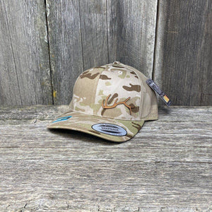 ELK HORN FLEX-FIT CAMO CHESTNUT LEATHER PATCH HAT Leather Patch Hats Hells Canyon Designs # Arid/Tan
