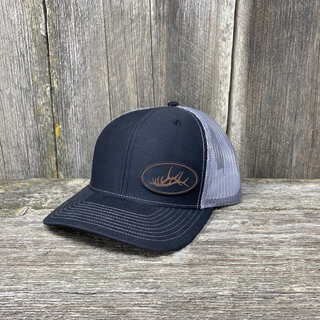 ELK RACK BLACK LEATHER PATCH HAT - RICHARDSON 112 Leather Patch Hats Hells Canyon Designs # Black/Charcoal