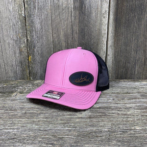 ELK RACK BLACK LEATHER PATCH HAT - RICHARDSON 112 Leather Patch Hats Hells Canyon Designs # Pink/Black