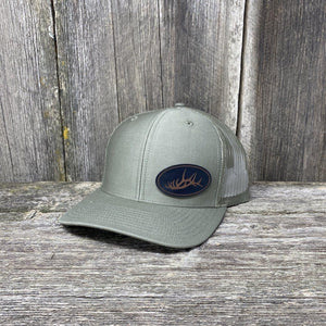 ELK RACK BLACK LEATHER PATCH HAT - RICHARDSON 112 Leather Patch Hats Hells Canyon Designs # Loden