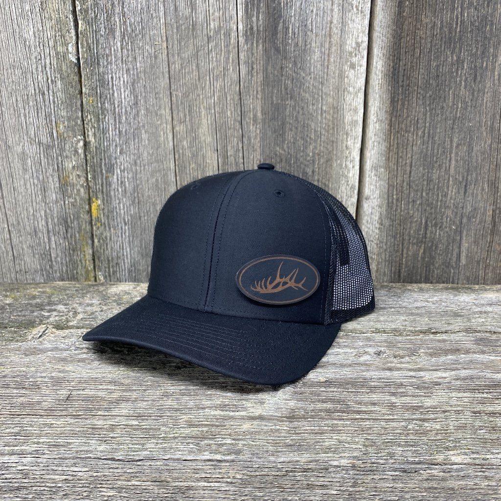ELK RACK BLACK LEATHER PATCH HAT - RICHARDSON 112 Leather Patch Hats Hells Canyon Designs # Solid Black