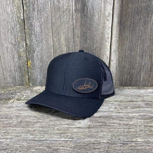 ELK RACK BLACK LEATHER PATCH HAT - RICHARDSON 112 Leather Patch Hats Hells Canyon Designs # Solid Black