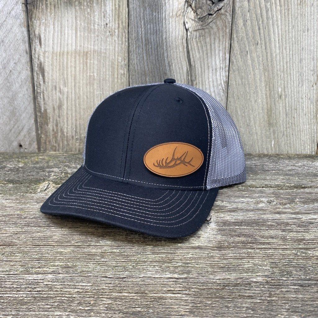 ELK RACK LEATHER PATCH HAT - RICHARDSON 112 Leather Patch Hats Hells Canyon Designs # Charcoal/Grey
