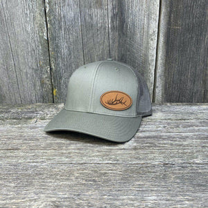 ELK RACK NATURAL LEATHER PATCH HAT - RICHARDSON 112 Leather Patch Hats Hells Canyon Designs # Loden