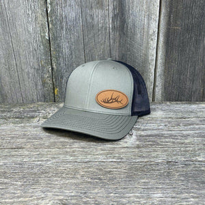 ELK RACK NATURAL LEATHER PATCH HAT - RICHARDSON 112 Leather Patch Hats Hells Canyon Designs # Loden/Black