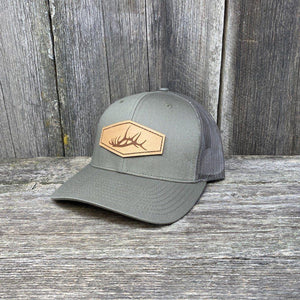 ELK SHED STITCHED NATURAL LEATHER PATCH HAT - RICHARDSON 112 Leather Patch Hats Hells Canyon Designs Loden