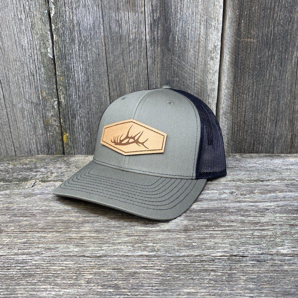 ELK SHED STITCHED NATURAL LEATHER PATCH HAT - RICHARDSON 112 Leather Patch Hats Hells Canyon Designs Loden/Black