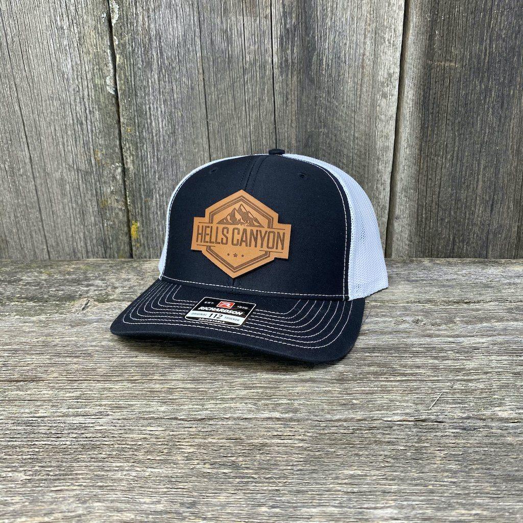 HELLS CANYON LEATHER PATCH HAT - RICHARDSON 112 Leather Patch Hats Hells Canyon Designs # Black/White
