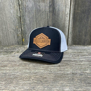 HELLS CANYON LEATHER PATCH HAT - RICHARDSON 112 Leather Patch Hats Hells Canyon Designs # Black/White
