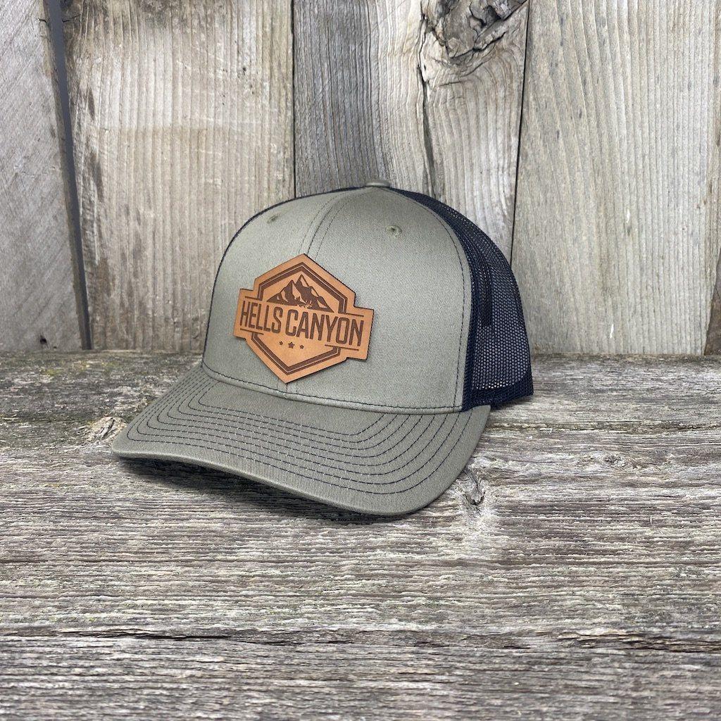 HELLS CANYON LEATHER PATCH HAT - RICHARDSON 112 Leather Patch Hats Hells Canyon Designs # Loden/Black