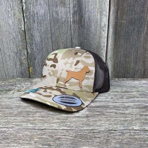 HUNTING DOG CHESTNUT LEATHER PATCH HAT - FLEXFIT SNAPBACK Leather Patch Hats Hells Canyon Designs Arid/Brown Multicam